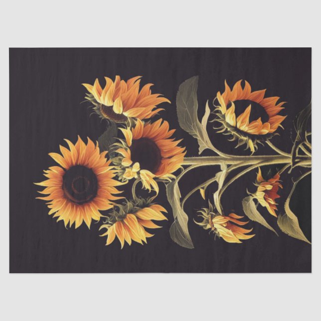 SONNENBLUMEN MIT GRÜNEN BLÄTTER IN SCHWARZ SEIDENPAPIER (Vorderseite)