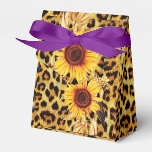 SONNENBLUMEN MIT LEOPARD FUR BOW SOMMER PARTY GESCHENKSCHACHTEL