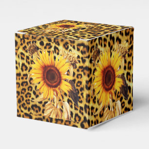 SONNENBLUMEN MIT LEOPARD FUR BOW SOMMER PARTY GESCHENKSCHACHTEL