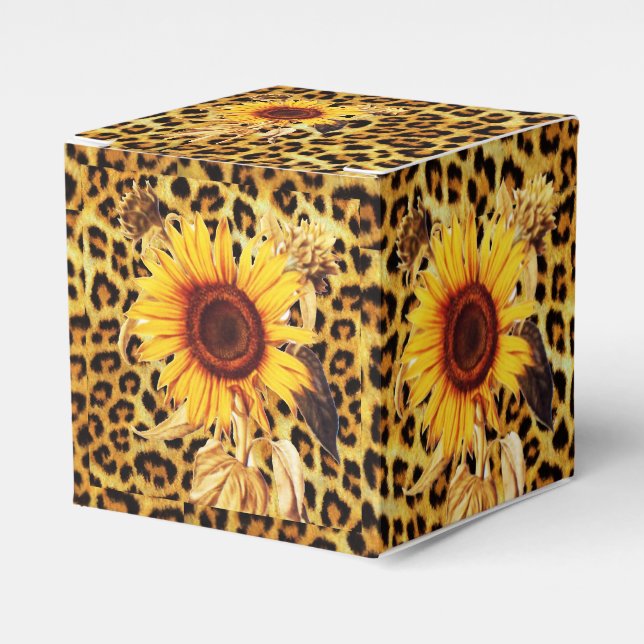 SONNENBLUMEN MIT LEOPARD FUR BOW SOMMER PARTY GESCHENKSCHACHTEL (Vorderseite)