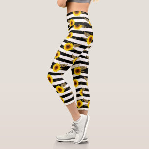Sonnenblumen mit schwarzen und weißen horizontalen capri leggings