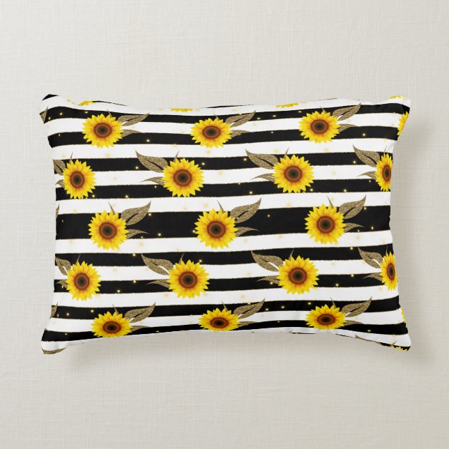 Sonnenblumen mit schwarzen und weißen horizontalen dekokissen (Vorderseite)