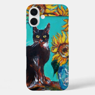 SONNENBLUMEN MIT SCHWARZER KATZE IN BLAUEM TURQUOI TITLE_SEO2