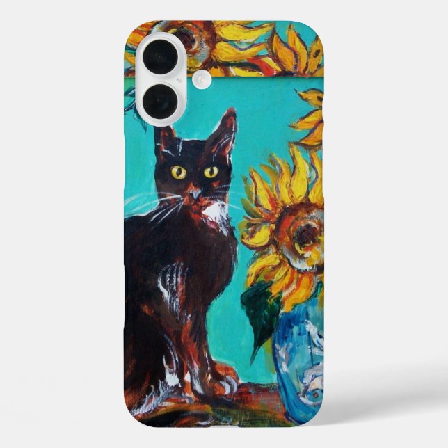 SONNENBLUMEN MIT SCHWARZER KATZE IN BLAUEM TURQUOI TITLE_SEO2 (Rückseite)