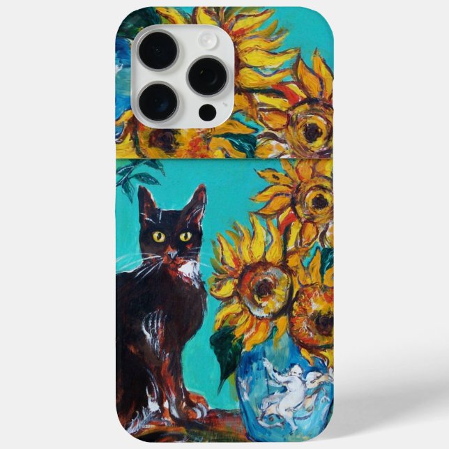 SONNENBLUMEN MIT SCHWARZER KATZE IN BLUE TURQUOISE Case-Mate iPhone HÜLLE (Rückseite)