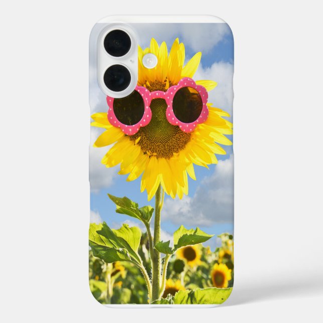 Sonnenblumen mit Sonnenbrille iPhone 16 Hülle (Rückseite)