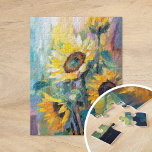 Sonnenblumen Moderne Abstrakte Blumenbemalung<br><div class="desc">Ein lebendiges, modernes abstrakt-impressionistisches Gemälde mit Sonnenblumen. Das Kunstwerk enthält strukturierte Pinselstriche in fett gelben, blauen und grünen Farbtönen. Das dynamische Bürstenwerk und die lebhaften Farben schaffen ein Gefühl der Bewegung, das die Schönheit und Energie der Sonnenblumen in einem frischen, zeitgenössischen Stil einfängt. Die reiche Textur und die ausdrucksvollen Striche...</div>