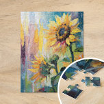 Sonnenblumen Moderne Abstrakte Blumenbemalung<br><div class="desc">Ein lebendiges, modernes abstrakt-impressionistisches Gemälde mit Sonnenblumen. Das Kunstwerk enthält strukturierte Pinselstriche in fett gelben, blauen und grünen Farbtönen. Das dynamische Bürstenwerk und die lebhaften Farben schaffen ein Gefühl der Bewegung, das die Schönheit und Energie der Sonnenblumen in einem frischen, zeitgenössischen Stil einfängt. Die reiche Textur und die ausdrucksvollen Striche...</div>