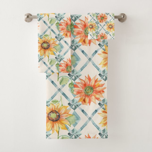 Sonnenblumen Moderne Aquarellblumen Badhandtuch Set (Insitu)