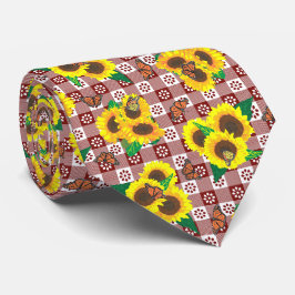 Sonnenblumen Monarch Butterflies Red Gingham Patte Krawatte
