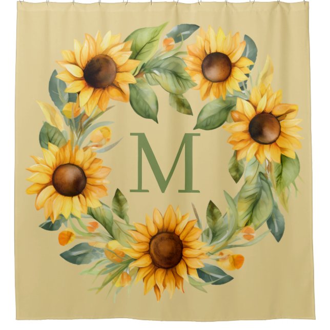 Sonnenblumen Monogram Duschvorhang (Vorderseite)