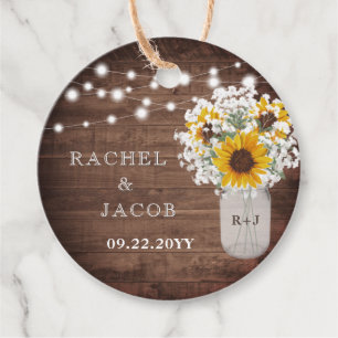 Sonnenblumen Monogram Jar Lights Rustische Hochzei Geschenkanhänger