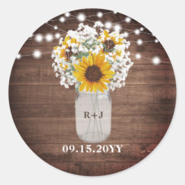 Sonnenblumen Monogram Mason Jar Vase Lights Hochze Runder Aufkleber