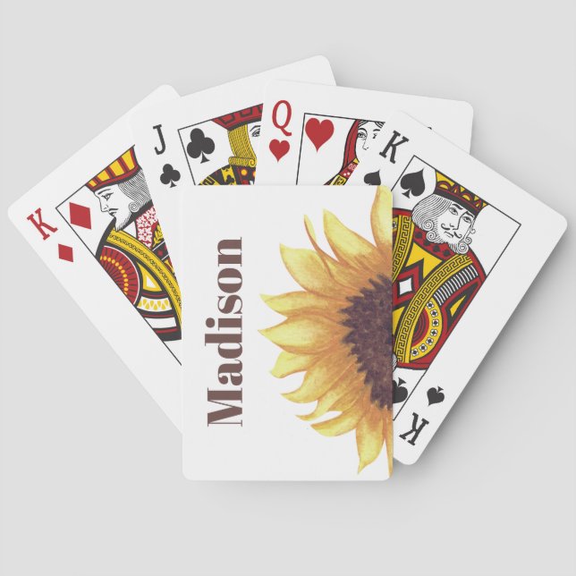 Sonnenblumen-Monogramm Gelb Weiß Rustikal Boho Chi Spielkarten (Rückseite)