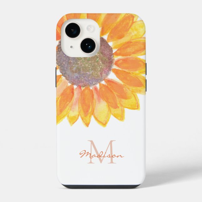 Sonnenblumen-Monogramm iPhone 14 Hülle (Rückseite)