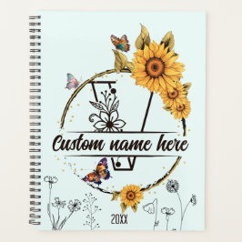 Sonnenblumen-Monogramm-Schmetterlinge Brief I Planer