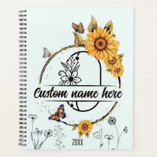 Sonnenblumen-Monogramm-Schmetterlinge Buchstabe O Planer