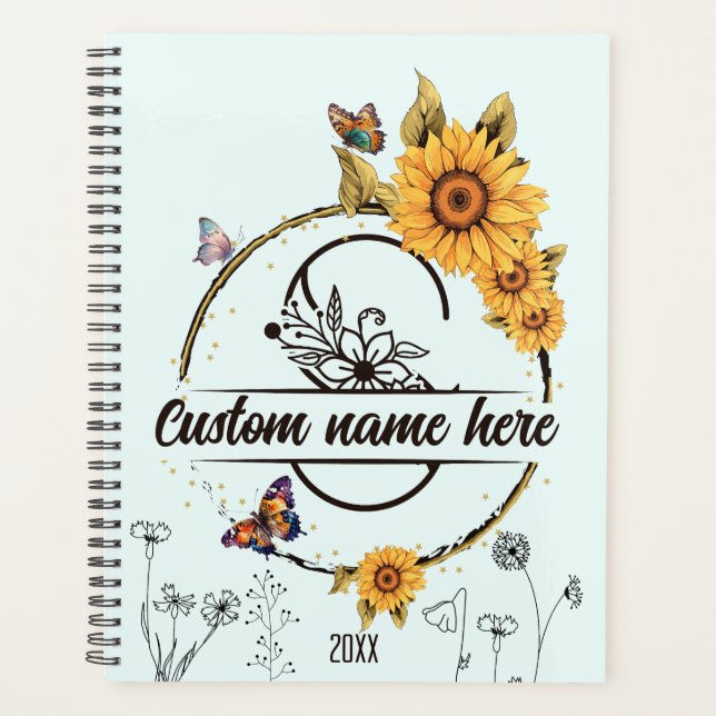 Sonnenblumen-Monogramm-Schmetterlinge Buchstabe S Planer (Vorderseite)