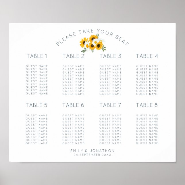 Sonnenblumen Motif 8 Tabelle 80 Quadrat Sitzkarte Poster (Vorne)