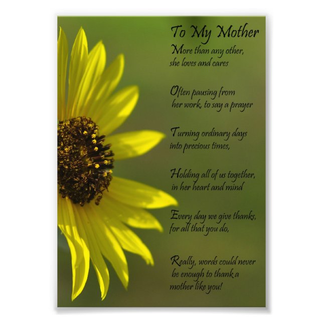 Sonnenblumen Mutter Appriciation Danke, Gedicht Pr Fotodruck (Vorne)