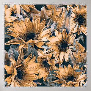 Sonnenblumen nahtlos Muster. Herbstwasserfarbe Poster