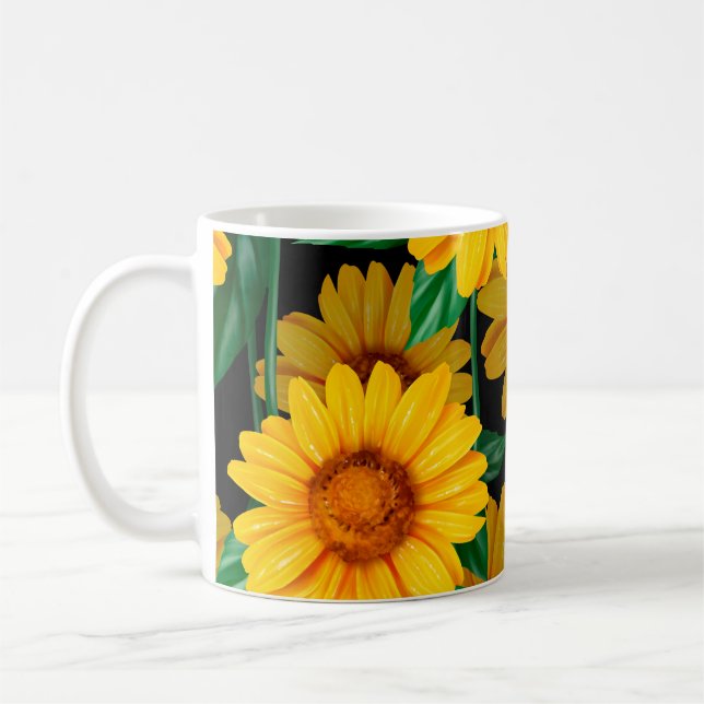Sonnenblumen nahtlos Muster. Hintergrund mit gelb Kaffeetasse (Links)