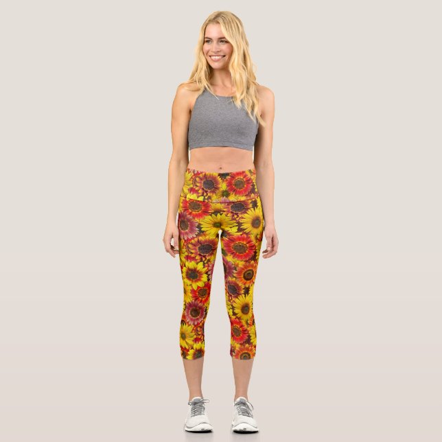 Sonnenblumen Nahtloses Muster Capri Leggings (Vorderseite)