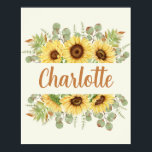 Sonnenblumen Name Poster Art Deco<br><div class="desc">Fügen Sie Sonnenblumen auf Ihre Zuhause oder kleine Mädchenzimmer mit der niedlichen Sonnenblumenkunst!</div>