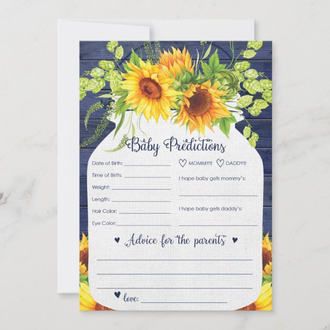 Sonnenblumen-Navy-Baby-Vorhersagen und Ratschläge- Einladung (Vorderseite)