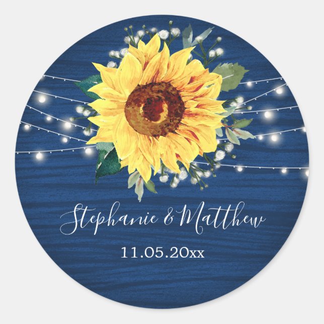 Sonnenblumen Navy Babys Atembeleuchtung Hochzeit Runder Aufkleber (Vorderseite)