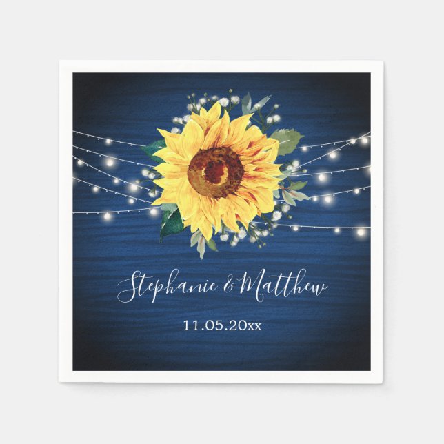 Sonnenblumen Navy Babys Atembeleuchtung Hochzeit Serviette (Vorderseite)