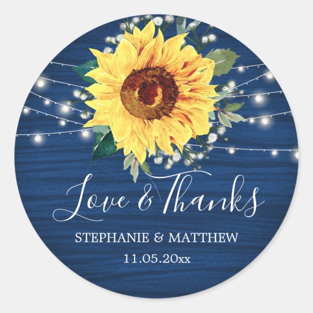 Sonnenblumen Navy Babys atmen Licht dank Hochzeit Runder Aufkleber (Vorderseite)