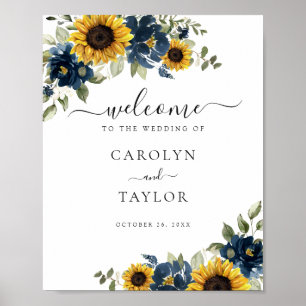 Sonnenblumen Navy Blauer Grüne Hochzeit Begrüßungs Poster