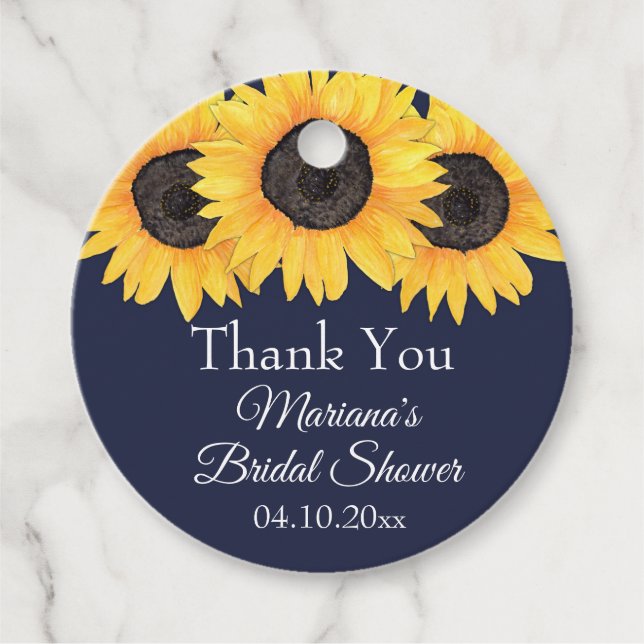 Sonnenblumen Navy Blue Brautparty Geschenkanhänger (Vorderseite)
