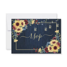 Sonnenblumen Navy Blue Burgundy Wood Floral +Menü