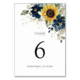 Sonnenblumen Navy Blue Floral Hochzeit Tischnummer