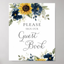 Sonnenblumen Navy Blue Greenery Wedding Gästebuch