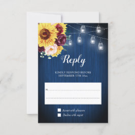 Sonnenblumen Navy Blue Jar Lights Blumenhochzeit RSVP Karte