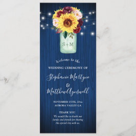 Sonnenblumen Navy Blue Mason Jar Floral Hochzeit Programm