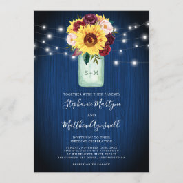 Sonnenblumen Navy Blue Mason Jar Lights Hochzeit Einladung