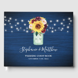 Sonnenblumen Navy Blue Mason Jar Lights Hochzeit Gästebuch