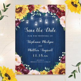 Sonnenblumen Navy Blue Mason Jar Lights Hochzeit Save The Date