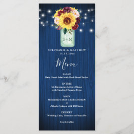 Sonnenblumen Navy Blue Mason Jar Lights Hochzeitme Menükarte