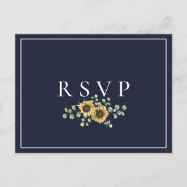 Sonnenblumen Navy Blue Wedding RSVP Song Anfrage Einladungspostkarte