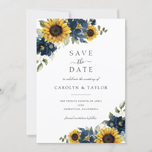 Sonnenblumen Navy Blume Rustikal Save the Date Einladung