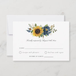 Sonnenblumen Navy Blumen Rustikale Hochzeit RSVP Einladung
