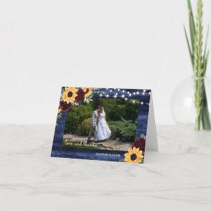 Sonnenblumen Navy Holz String Lights Hochzeitsstim Dankeskarte