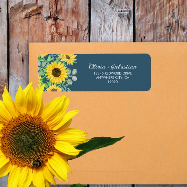 Sonnenblumen | Navy Return Address Label (Von Creator hochgeladen)