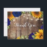 Sonnenblumen & Navy Rose Rustic Dankeschön Karte<br><div class="desc">Sonnenblumen & Navy Rose Rustikal Dankeschön Karte. Eine tolle Karte,  wo Sie sich für alles,  Hochzeit,  Geburtstag und mehr bedanken können!. Gelbe Sonnenblumen mit rote Rosen und weißem Babyatm auf einem rustikalen Holzboden. An der Spitze hängen zwinkernde Lichter mit einem Herz.</div>