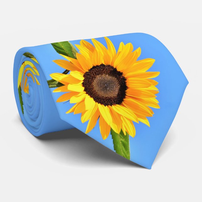 Sonnenblumen Neck Tie Blue Sky Krawatte (Gerollt)